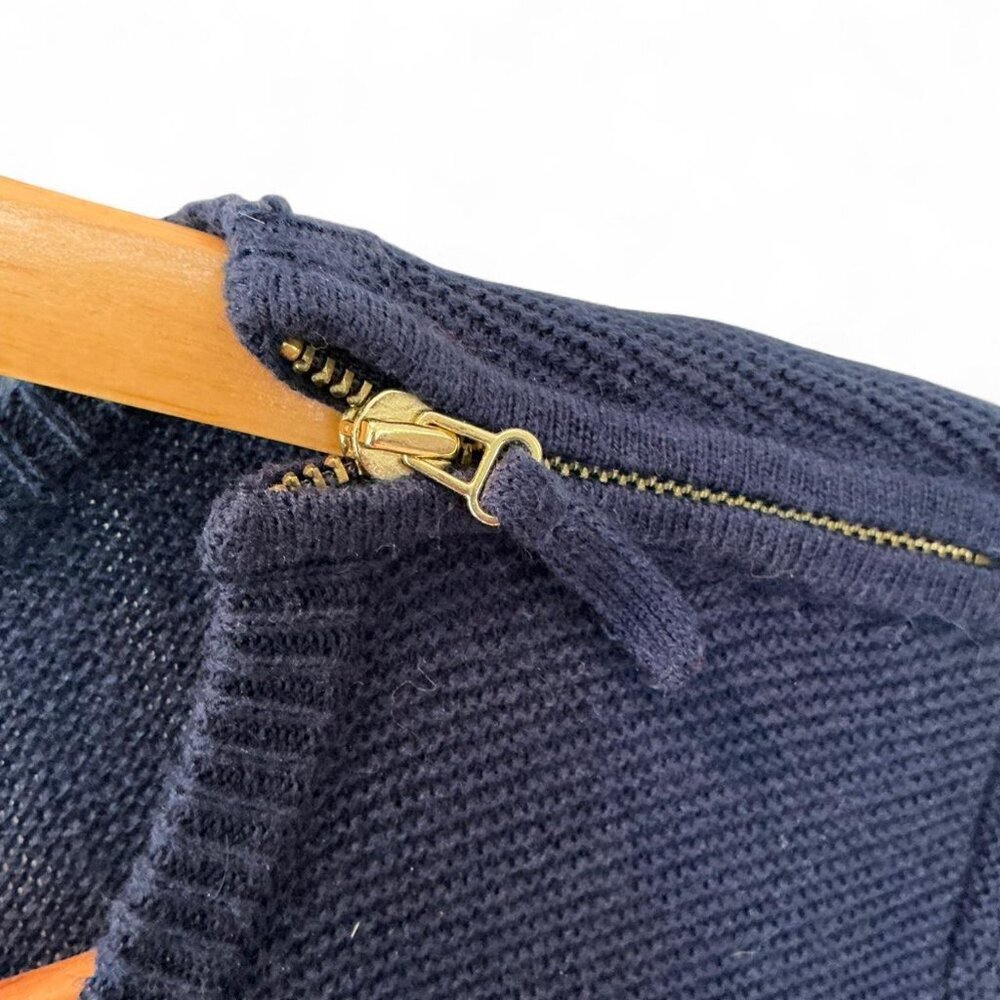 Talbots Nautical Sweater Striped Navy Red Gold Zipper Size M Cotton Cashmere - Picture 2 of 5